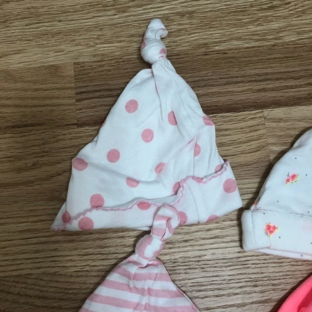 Carter’s & Gerber Baby Hat Bundle Neon Pink Striped Floral Baby Girl Cap